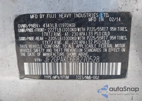 2014 Subaru Xv Crosstrek 2.0I Limited from USA, damaged, VIN JF2GPAKC6E8270528